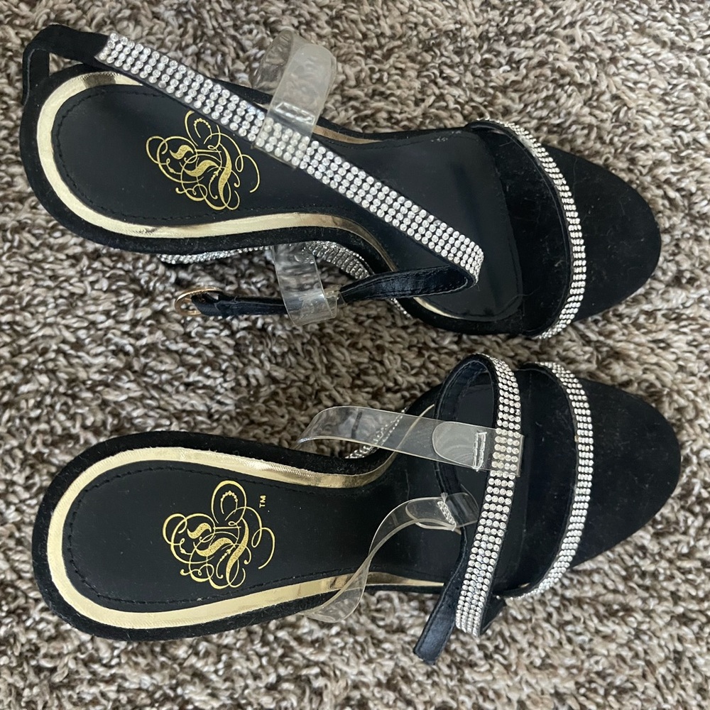 Black and silver wedge heels